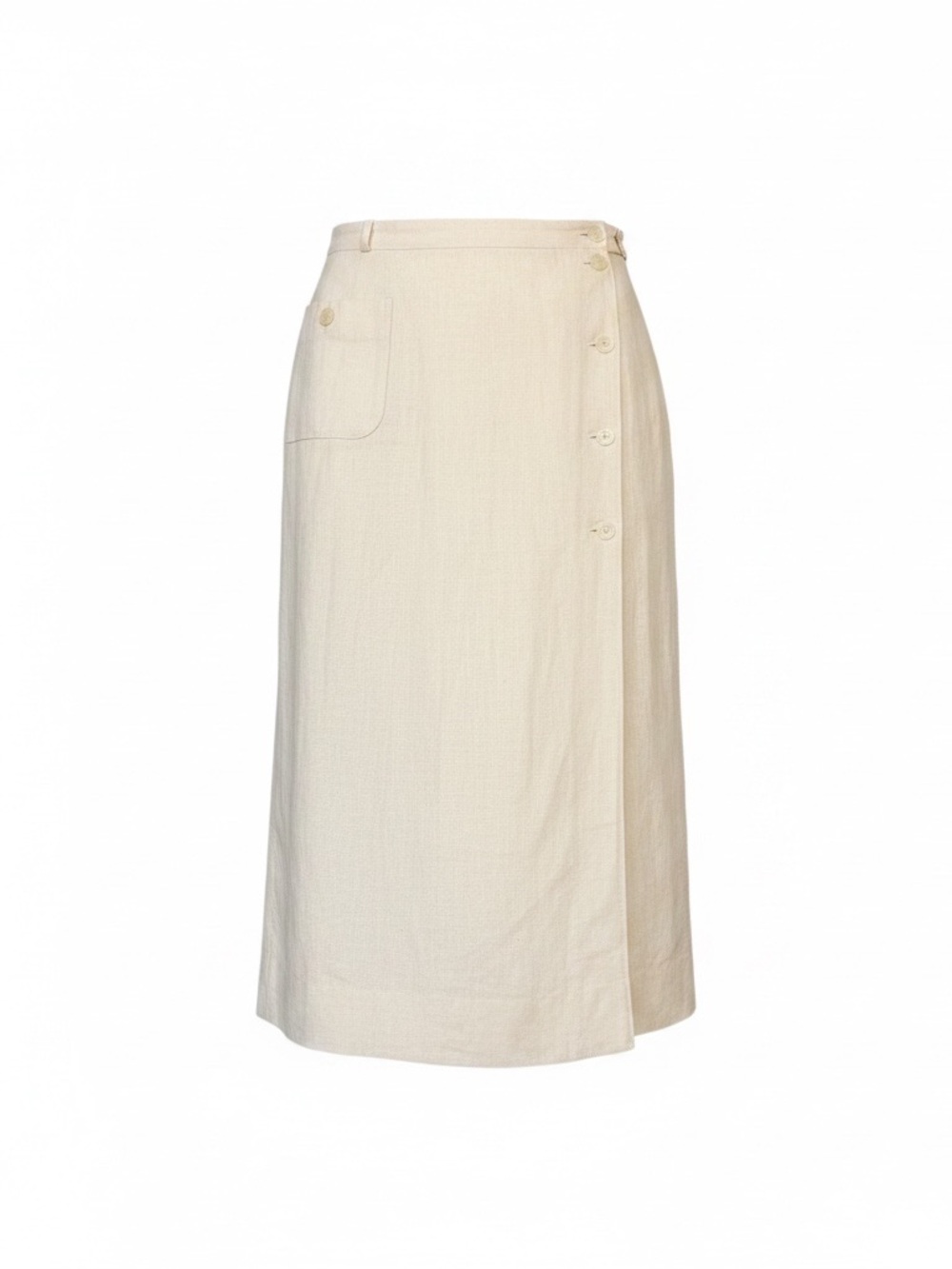 Harve Benard Cream Side-Button Midi Skirt 100% Linen